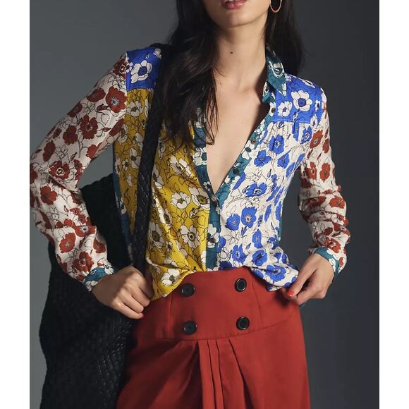 Maeve Tops - Anthropologie Maeve Size Large Alida Citron Buttondown Shirt Blouse Floral